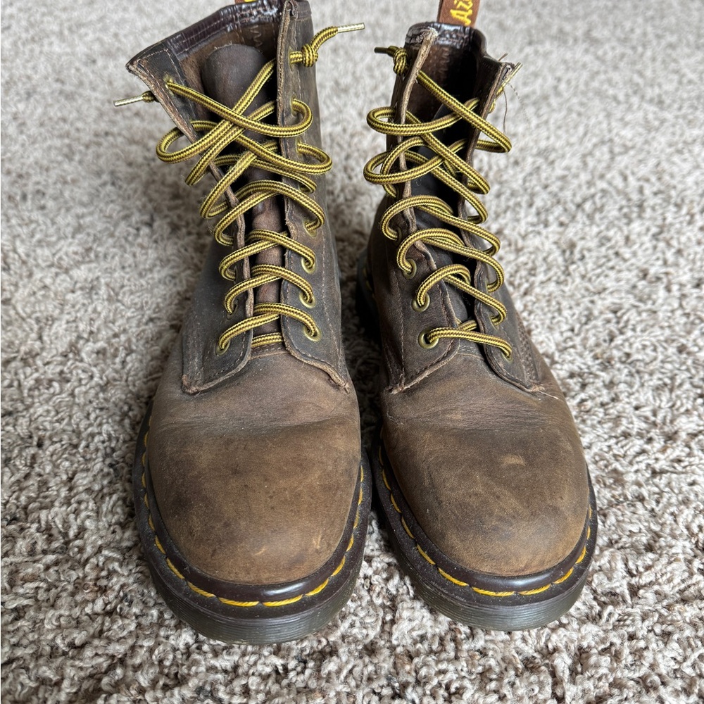 Dr. Martens Brown Leather Boots with Yellow Laces
